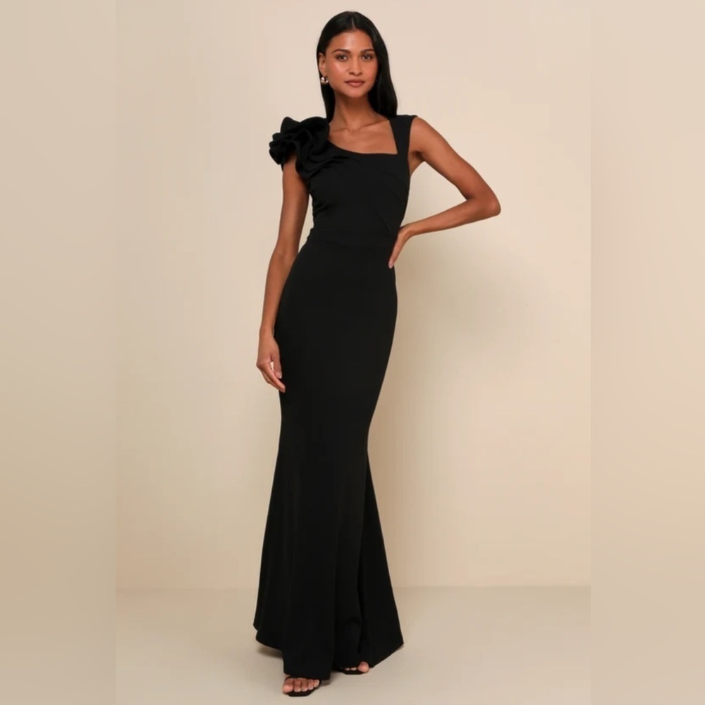 Lulus Luccette Black Sleeveless Ruffled Mermaid Maxi Dress Sz M Nwot